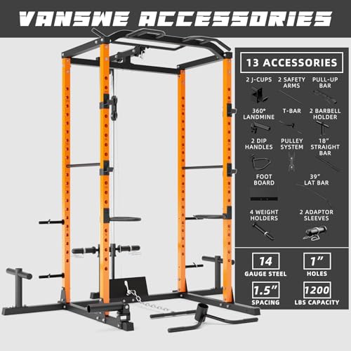 VANSWE Power Cage with LAT Pulldown Attachment Orange