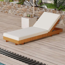 Christopher Knight Home Habery Acacia Wood Chaise Lounge Outdoor with Cushion, Wooden Patio Chaise Lounge with Cushion, Adjustable Backrest Outdoor Sunbathing Lounge Chair, Copper Teak+Cream