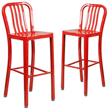 BizChair 2 Pack 30" High Red Metal Indoor-Outdoor Barstool with Vertical Slat Back