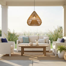 Outdoor Handmade Rattan Pendant Light Coastal Boho 1-Light 20 in. Beige Dome Ceiling Light for Patio with Wicker Rattan Shade