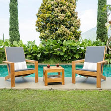 Cambridge Casual Napa Teak Outdoor Adirondack Chat Set of 3 with Padded Seat, Free Furniture Cover, Quick-Dry Foam, Gray Color, Square Side Table, Perfect for A Round Firepit