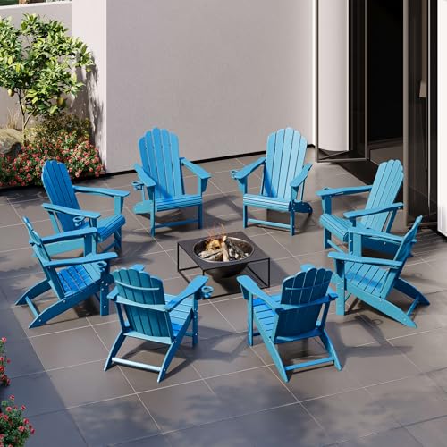 WestinTrends Highland Outdoor Patio HDPE Adirondack Chairs with Cup Holders (Set of 8), Pacific Blue