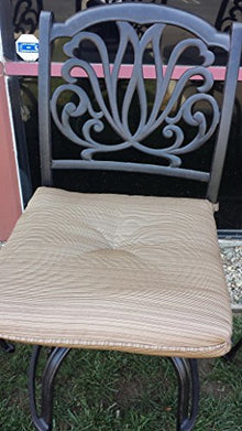 Patio Land Elizabeth Outdoor Armless Swivel Bar Stools Cast Aluminum Bronze with Walnut Cushions