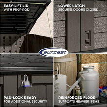 Suncast 5.9 ft. x 3.7 ft Horizontal Stow-Away Storage Shed - Natural Wood-Like Outdoor Storage for Trash Cans and Yard Tools - All-Weather Resin, Hinged Lid, Reinforced Floor - Made in the USA