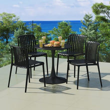Costaelm Sunshine 5-Piece Outdoor Metal Dining Table Set and Stackable Resin Patio Chairs, Black
