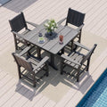 Pamapic 5 PCS Outdoor Dining Set HDPE Table and Chairs with Umbrella Hole Grey