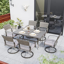 Pamapic 7 Piece Patio Dining Set for 6 with Swivel Rocker Chairs and Iron Slats Table Top Grey