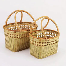 FENOKD Picnic Basket Set of 2 Sizes Bamboo Woven Basket Portable Outdoor Camping Picnic Handheld Basket Basket with Handle for Grocery Shopping Outdoor Camping，