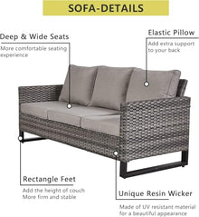 HTERWQEA Patio Furniture Set 6 Piece Outdoor Wicker Chairs with Ottomans, Conversation with Coffee Table, Couch Seating for Balcony Garden Poolside