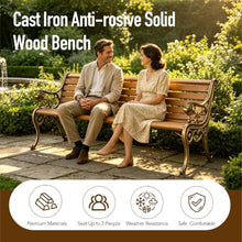 XYYZZZ Outdoor Garden Bench, 59in Weatherproof Patio Bench with Cast Iron Backrest, Solid Wood Seat & Protective Cover, 570 LBS Capacity, Easy Assembly Park Bench for Yard/Deck/Porch(Bronze)