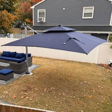 OROTLECT 144'' Square Cantilever Umbrella With Crank Lift Counter With Base In Ground,Navy