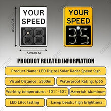 GIZMIT Solar Radar Speed Sign, Aluminum Radar Speed Display Detector, 2 Digital Speed Detector, Applicable to Highways, Industrial Park 50 * 70-White