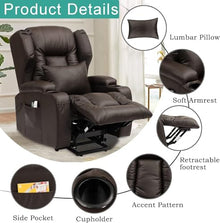 UOPYNE Power Lift Recliner Chair with Massage and Heating, Electric Reclining Sofa for Elderly with Side Pocket and USB Charging Port, Overstuffed Upholstered Home Theater Seating