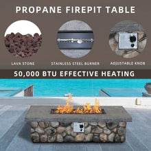 Afterglow Outdoor Propane Fire Pit Table for Patio Garden Backyard Outside Deck, Rectangle Rustic Firepit Table with Lid, Cover & Lava Rocks, 50000 BTU, CSA Certificated, 52"x27"x14"H