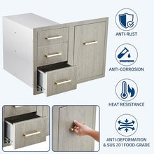 OUTLANE Outdoor Kitchen Door Drawer Combo 29.5"W x 22.6"H x 21.7"D - Stainless Steel Cabinets Propane Storage & Adjustable Garbage Ring for BBQ Island, Patio Grill & Outdoor Cooking Space, Flush Mount