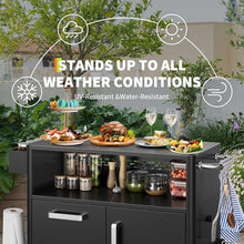 LIZHOUMIL Grill Table, Outdoor Bar Cart Grill Cart with Storage Cabinet, Kitchen Cart Island Multifunction Food Prep Table Stainless Steel Surface, Outside BBQ Backyard Include Hooks Spice Rack