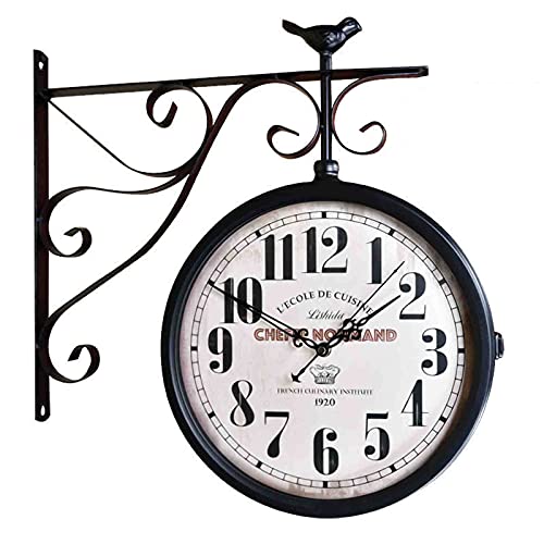 Kioxiuin Vintage Double-Sided Wall Clock with Pendulum - Retro Station Style Dial for Indoor and Outdoor Home Decor - Classic Garden Timepiece