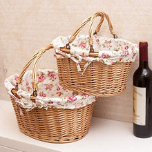 Storage Basket,Wicker Gift Baskets Empty Oval Willow Woven Picnic Cheap Easter Candy Wine with Handle Egg Gathering Wedding