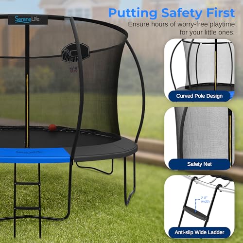 SereneLife 14ft Trampoline with Net & Basketball Hoop Black