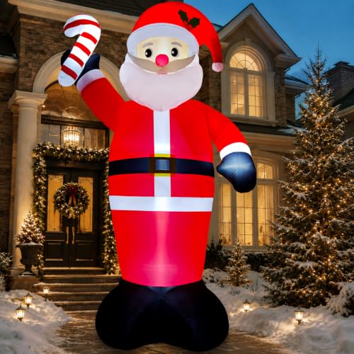 12FT Christmas Inflatable Outdoor Decoration, Santa Christmas Inflatable with Build-in LEDs for Xmas Party Outdoor Yard Garden Lawn Winter Decor