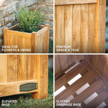 TITAN GREAT OUTDOORS Ash & Ember Grade A Teak Square Planter Box, 2 Cu FT / 14 Gal Fill Capacity, 18x18x20 Naturally Weather-Resistant Planters for Outdoor Plants, Outdoor Patio & Garden Decor