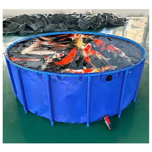 Zfmnoyev Above Ground Pond, PVC Folding Koi Pond with Drain Valve, Large Round Thickening Fish Pond Pool, for Agricultural Irrigation Water Storage Tank(1.5X0.6 m/59.1x23.6 in)