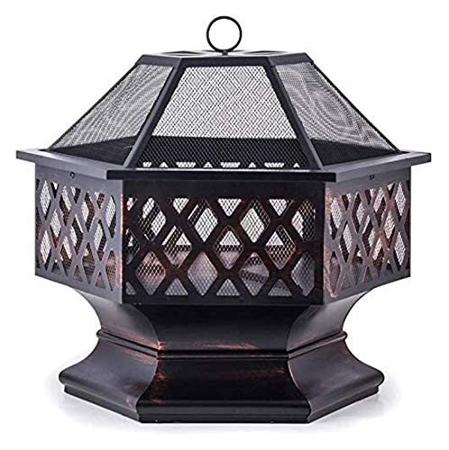 Fire Pits Outdoor Wood Burning Fire Pit Garden Stove Fireplace Iron Brazier Wood Burning Coal Pit Shaped with Spark Screen Cover and Fire Pit Tongs with Cover BBQ Cooking for Outside Camping Backyar