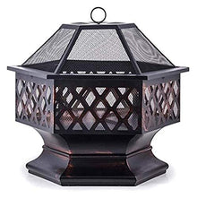 Fire Pits Outdoor Wood Burning Fire Pit Garden Stove Fireplace Iron Brazier Wood Burning Coal Pit Shaped with Spark Screen Cover and Fire Pit Tongs with Cover BBQ Cooking for Outside Camping Backyar