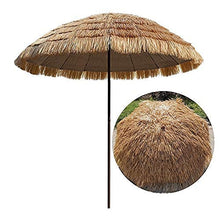 USZWBY 2.4M Beach Straw Umbrella,Folding Outdoor Decorative Parasol,Hawaiian Thatched Umbrella,Tiltable Shade,Natural Color,Suitable for Garden,Balcony,Backyard