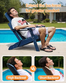 HGTRH Folding Adirondack Chair Set of 4, HDPS Weather Resistant Outdoor Patio Chair for Balcony Garden, 350lbs Heavy Duty, Wood Grain Texture, Fire Pit Seating Navy Blue