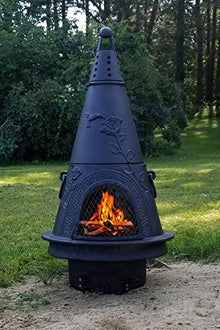 The Blue Rooster Garden Cast Aluminum Chiminea in Charcoal 44" Outdoor Fireplace with Ash Access Door