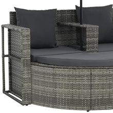 YWMLFZ 2 Seater Patio Sofa with Cushions and Parasol Gray Poly Rattan for Outdoor Backyard Gardens