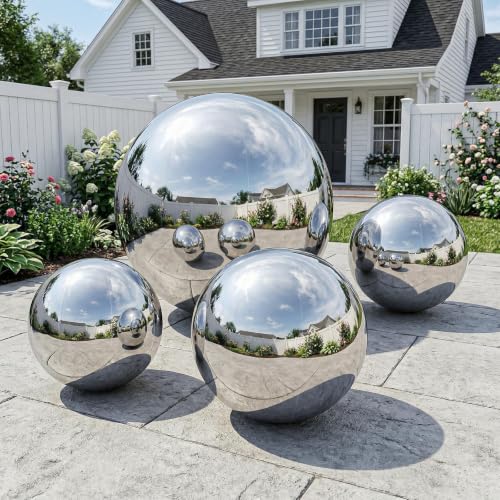 4PCS Silver Inflatable Mirror Ball Set,Reusable PVC Mirror Balls Large Event Decoration Hanging&Standing Balloon with Electric Pump for Event,Wedding,Party Decor(Silver, 4Pcs+Pump)