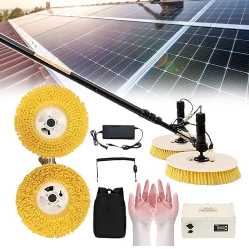pealiritansemen Electric Solar Panel Cleaning Tool, Double Disc Automatic Water Sprayer Cleaning Tool, Photovoltaic Panel Cleaners, Outdoor Pool Cleaning Brush, Come with A Pair of Gloves,5.5m