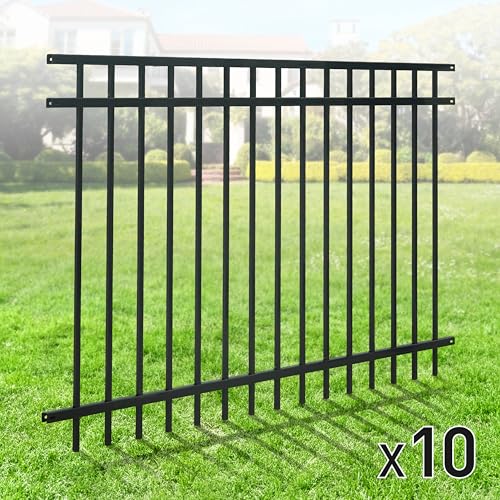 Fencer Wire Heavy Duty Flat Top Fence Barrier Panel 4FT x 6FT Black, Pack of 10