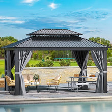 YITAHOME 12x16ft Hardtop Gazebo with Nettings and Curtains Gray