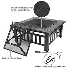 32" Outdoor Fire Pit 3 in 1 Metal Square Fire Pit Wood Burning Bonfire Stove for Patio Bonfire Backyard with Spark Screen, Poker, Cover