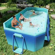 Framed Swimming Pools Above Ground Foldable Outdoor Kiddie Pools Rectangle with Slide Includes Patches with Sturdy Support for Backyard Beach(B,3m/10ft)