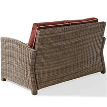 Pemberly Row 3 Piece Wicker Patio Sofa Set, Brown and Sangria Finish, All-Weather Resin Wicker, Steel Frame, UV-Resistant Cushions, Includes Loveseat, Armchair, Coffee Table, Outdoor Seating for Patio