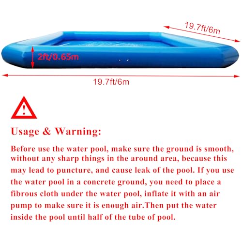 HQHAOTWU Inflatable Family Swimming Pool 6x6x0.65m with Blower Blue