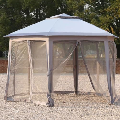 Dexinhdh Outdoor Metal Double Roof Gazebo, Pop Up Folding Canopy Tent, Easy Up Metal Outdoor Shelter with Gauze Curtain, 3 Speed Height Adjustment, for Lawn, Porch(Gray)