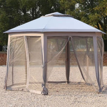 Dexinhdh Outdoor Metal Double Roof Gazebo, Pop Up Folding Canopy Tent, Easy Up Metal Outdoor Shelter with Gauze Curtain, 3 Speed Height Adjustment, for Lawn, Porch(Gray)