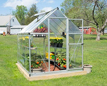 Palram Canopia 6x8 Greenhouse Walk-In UV Polycarbonate Heavy Duty Aluminum Lockable Door Adjustable Roof Vent Silver with Plant Hangers