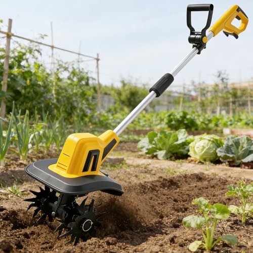 Upgraded Cordless Tiller for Gardening,48 Steel Tines Chargeable Rototiller,87" Width 7" Depth Garden Tiller Cultivator,for Soil,Tending & Composting 2000mAh