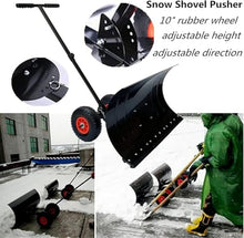 Snow Pusher Shovel, Snow Removal Shovel, Heavy Duty Rolling Snow Pusher,Adjustable Handle Height/Shovel Surfaces Direction