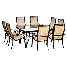 Hanover Monaco 9 Piece Outdoor Dining Set with 60" Square Glass-top Table and 8 Chairs Tan