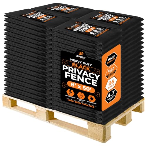Xpose Safety Privacy Fence Screen 8’ x 50’ (36 Pack) – Bulk Half Pallet – Heavy Duty Black Mesh with 90% Visibility Block, UV Protection – Includes Cable Ties for Garden, Yard, Nursery, Kennel,Dog Run