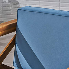 GDFStudio Outdoor 6 Seater Acacia Wood Sectional Sofa and Club Chair Set, Teak Finish & Blue