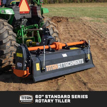 Titan Attachments 3 Point 60" Rotary Tiller Attachment Fits Cat 1 Tractors, Charcoal Finish, Single Speed PTO Driven Cultivator with a 540 RPM Gearbox, Replaceable L-Shaped Tines Work 5" Deep