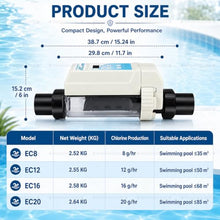 Saltwater Chlorinator Device, Pool Salt Chlorinator with LED Control Panel, Automatic Cleaning Salt Water Pool Chlorine Machine for In Ground Swimming Pool 8g/h,12g/h,16g/h,20g/h EC20(12g/H≤85m³)
